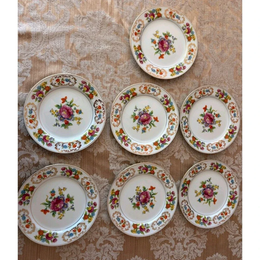 Set of 7 Noritake Japan Dresdena Floral Dessert Salad Plate 7.75